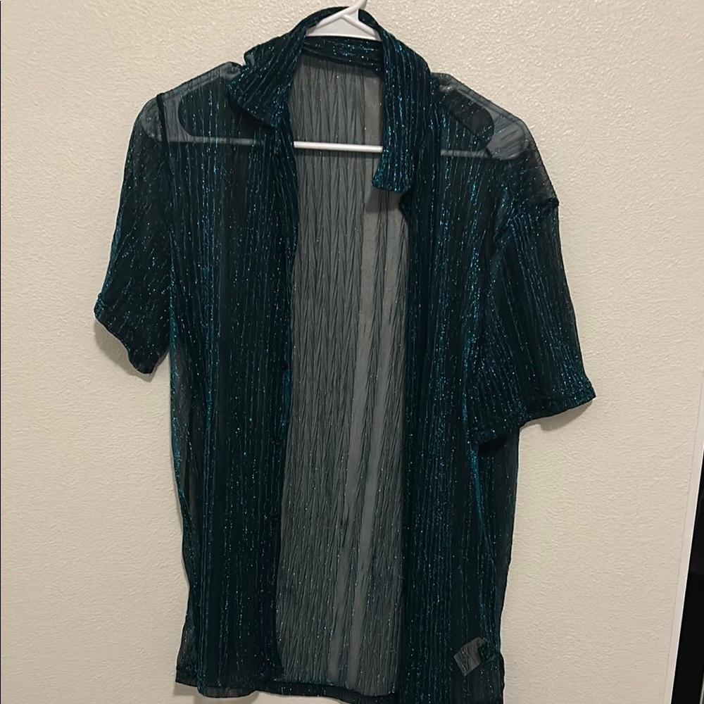 Men's Sheer Green Button Down Shirt